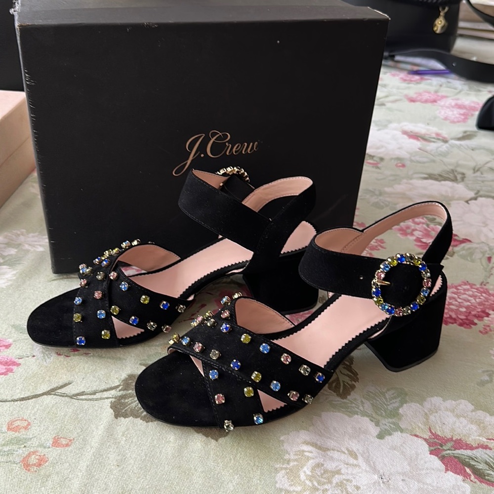NWT Never Worn rhinestone JCREW block heels!